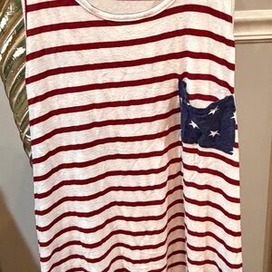 Striped Red and White Kids Tank Top with Blue Star Pocket